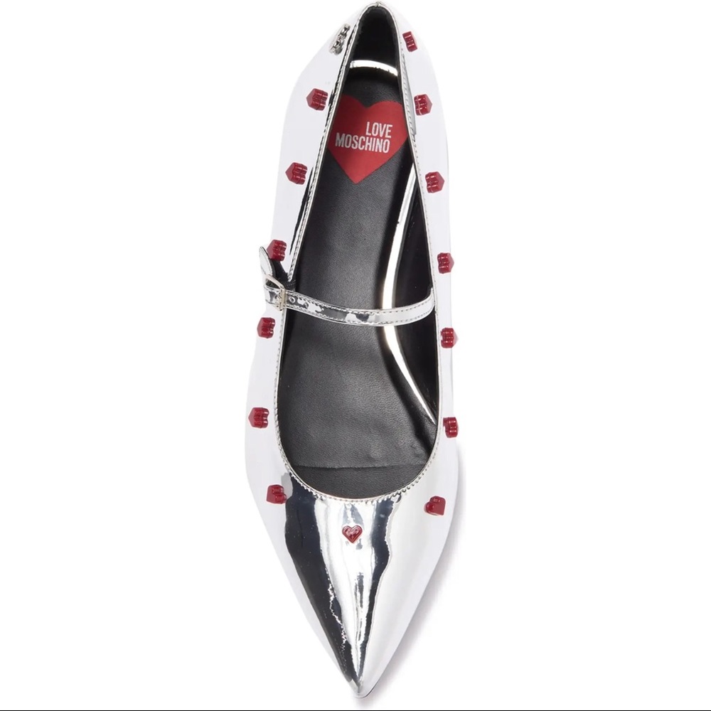 NIB LOVE MOSCHINO Metallic Pointed Toe Ballet Flats